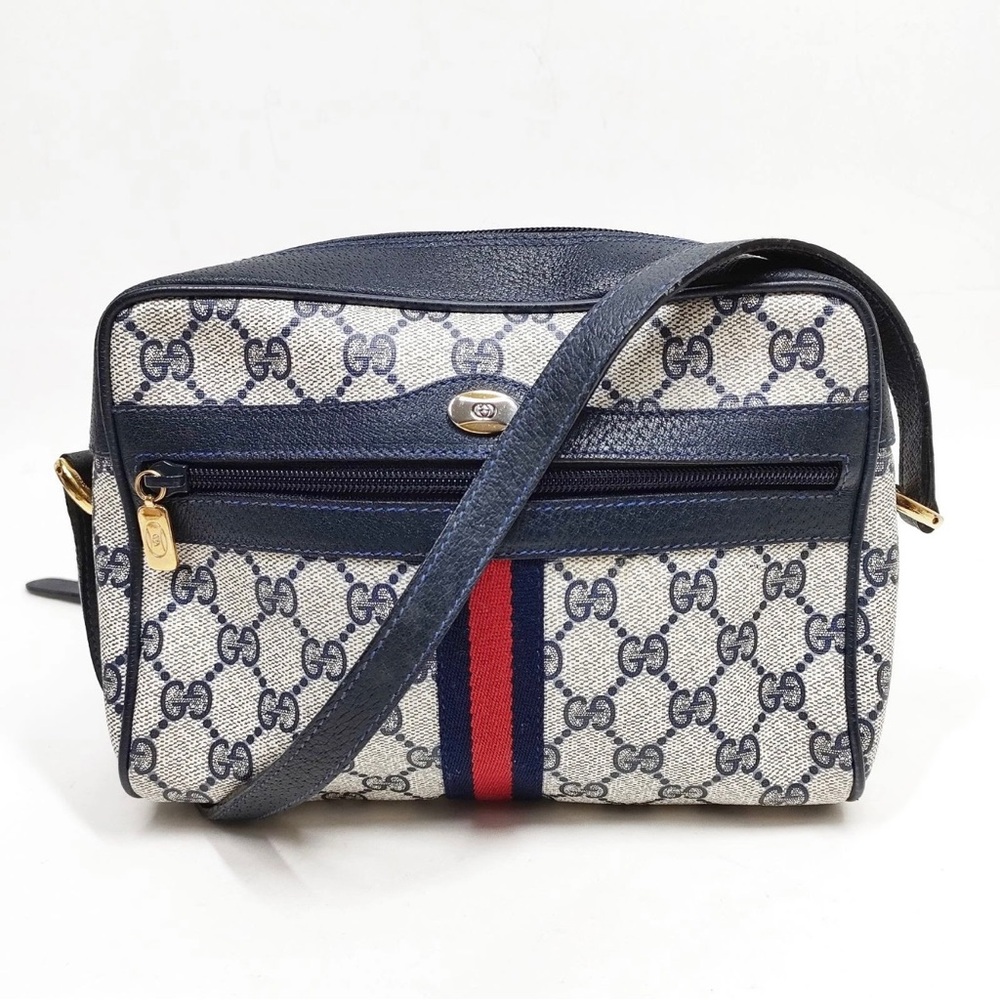 Vintage Gucci Shoulder Bag Sherry Line Navy Blue PVC 56.02.004